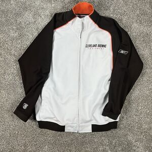 Vintage Y2K Cleveland Browns Embroidered Zip Up White Reebok NFL Jacket Size XL